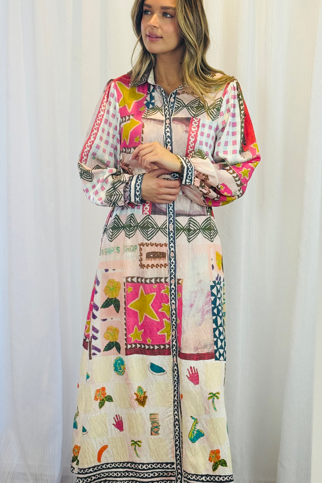 Penelope Multi Print Midi Shirt Dress