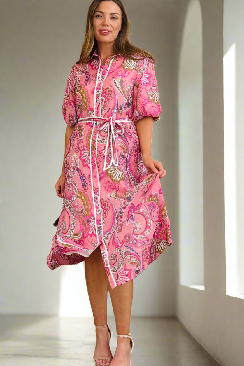 Leah Paisley Dress in Pink