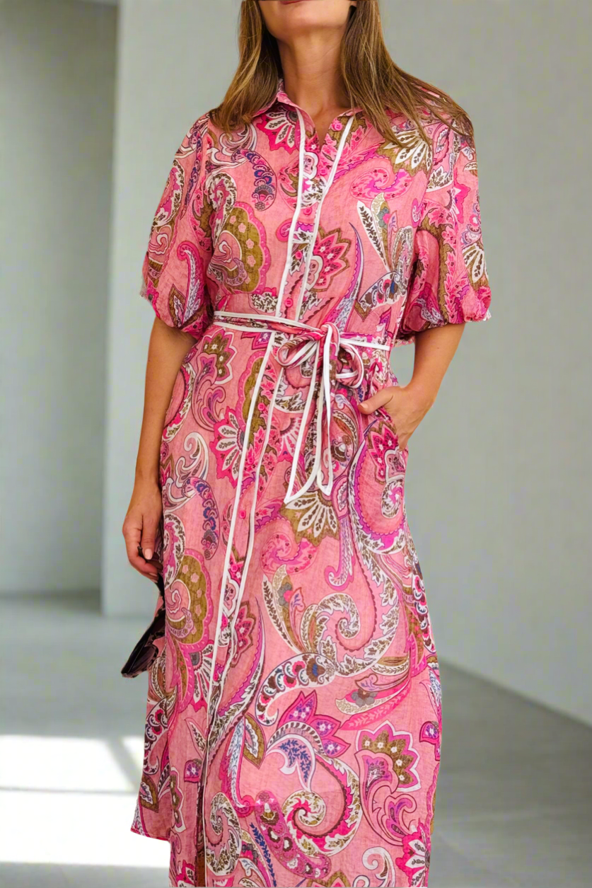 Leah Paisley Dress in Pink