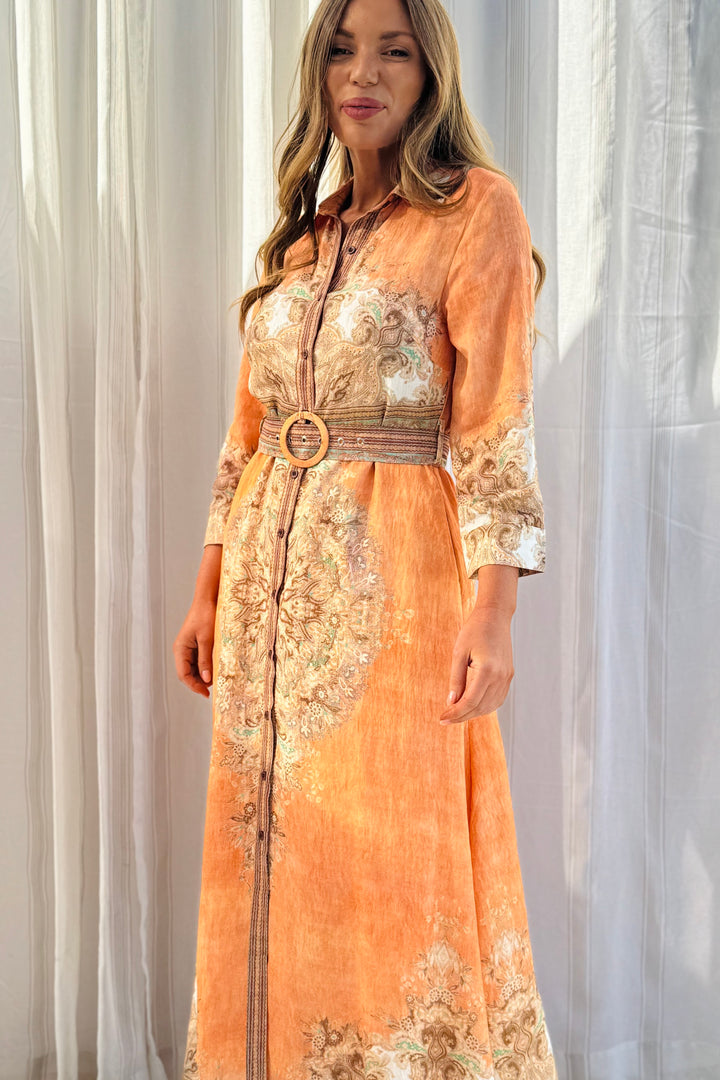 Marni Maxi Embroidered Print Dress in Orange