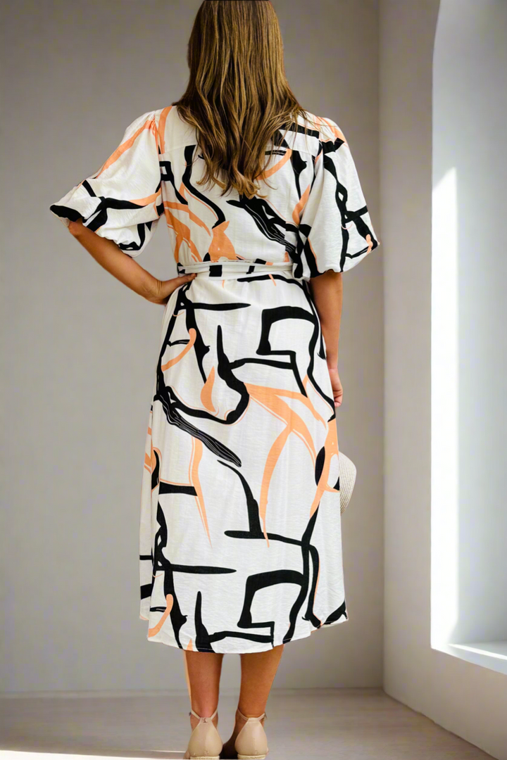 Leah Multi Print Dress in Off White