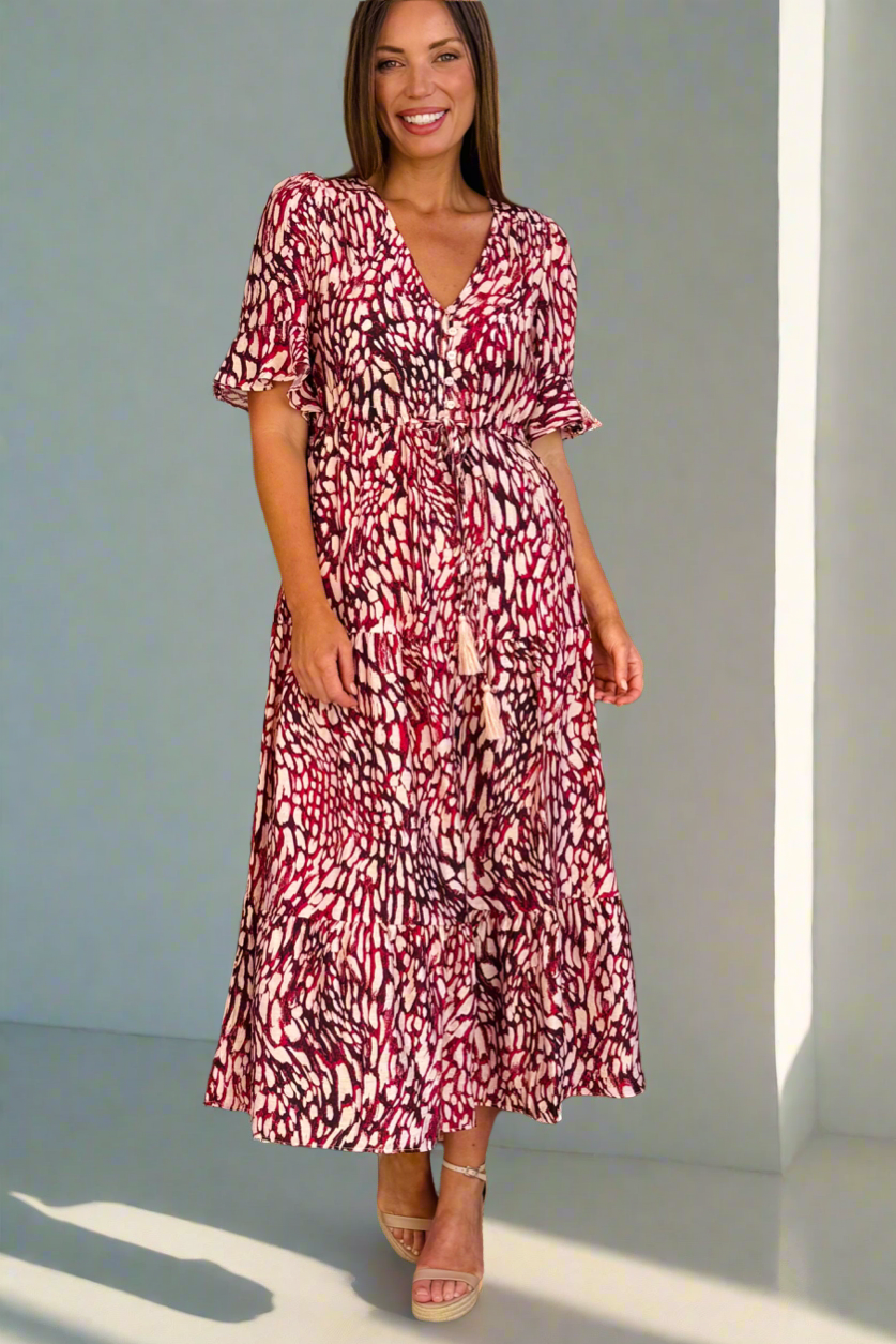 Talitha Drawstring Tiger Print Midi Dress