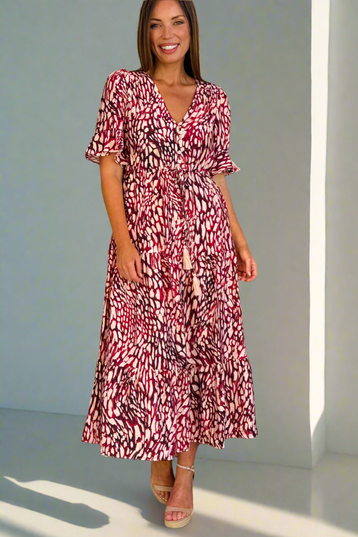 Talitha Drawstring Tiger Print Midi Dress