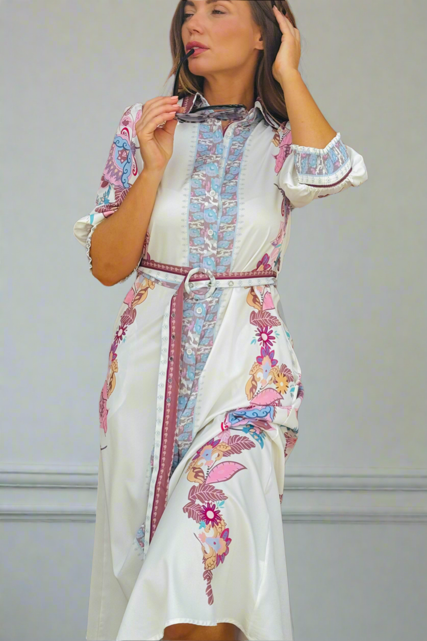 Claudine Winter White Midi Print Dress