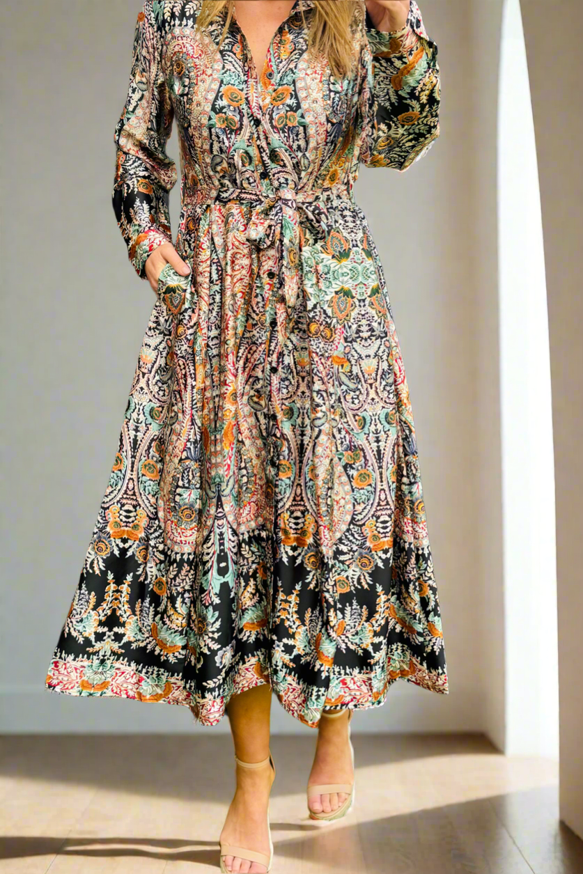 Mileaka Black Multi Print Shirt Dress