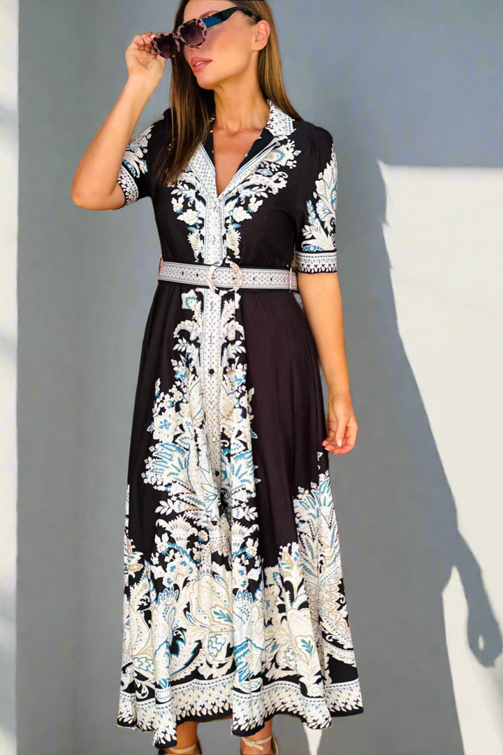 Layla Embroidered Print Maxi Dress in Black