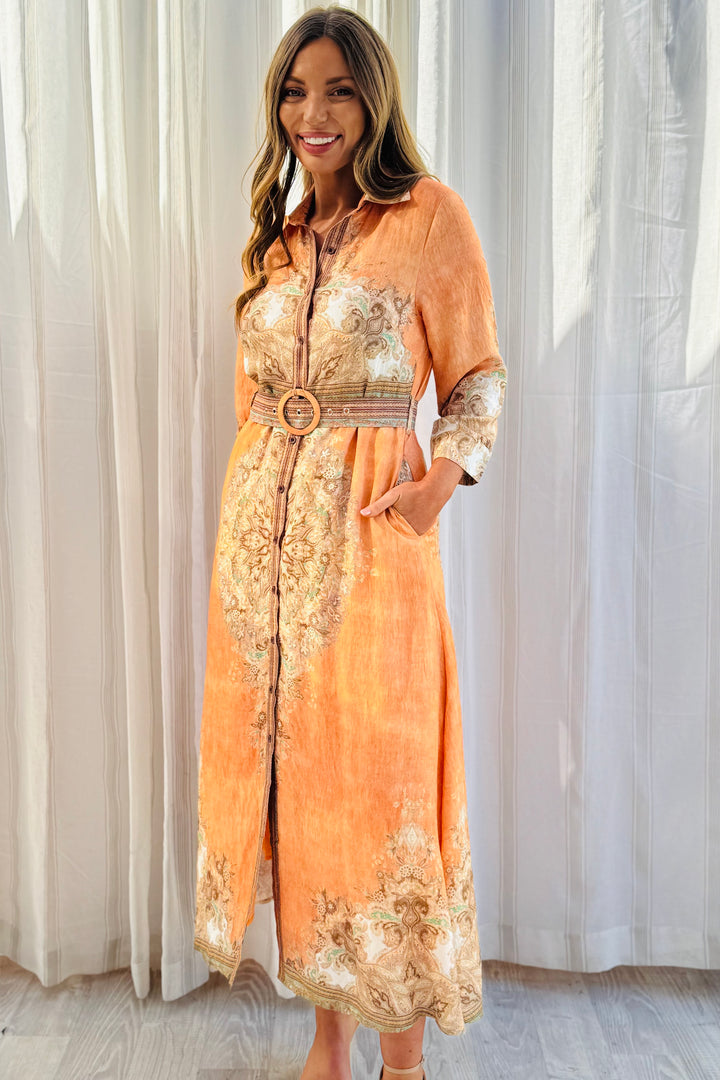 Marni Maxi Embroidered Print Dress in Orange