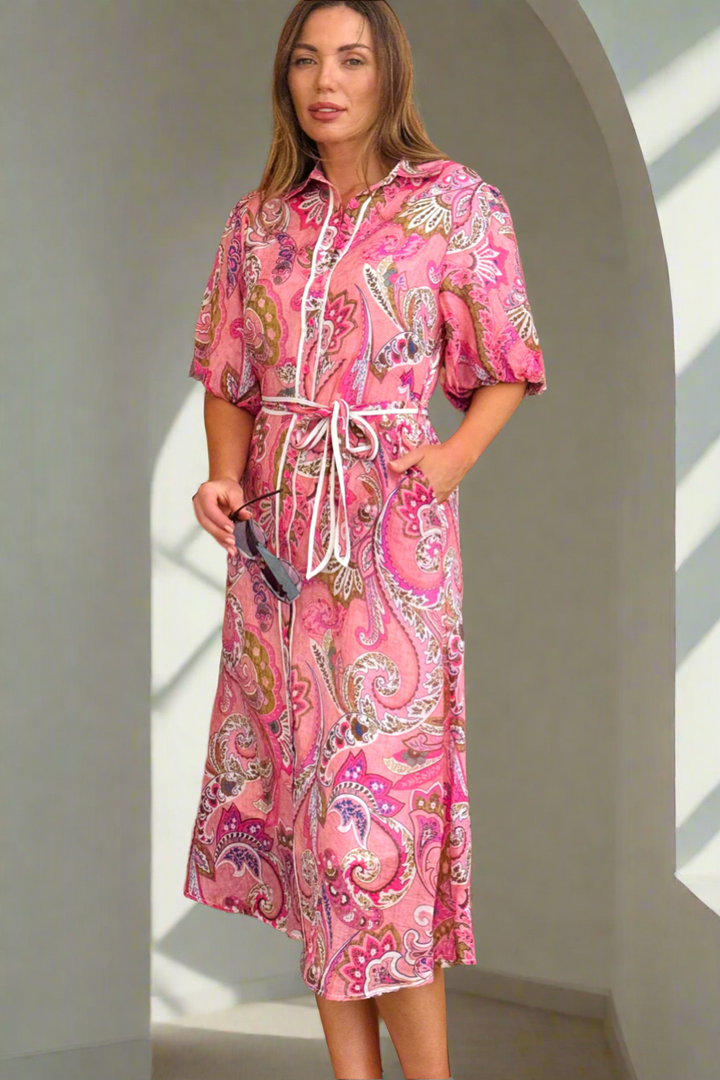 Leah Paisley Dress in Pink