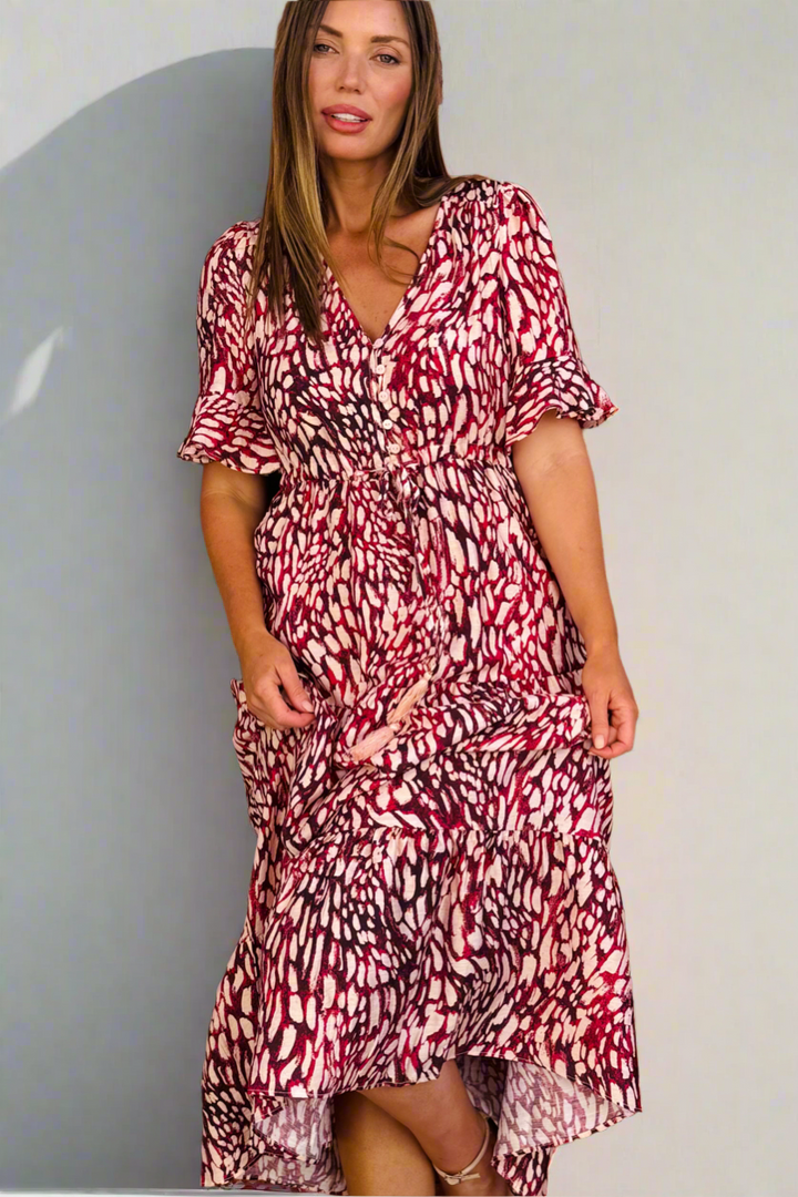 Talitha Drawstring Tiger Print Midi Dress