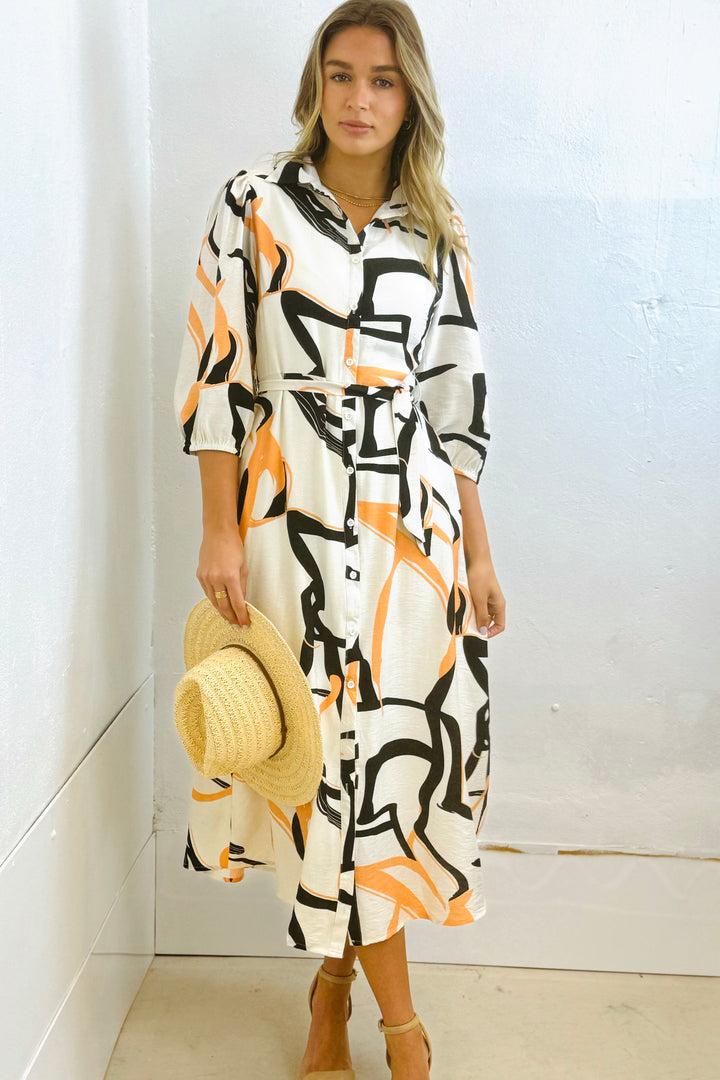 Marlow Midi Shirt Dress in off White Print ( New Print )