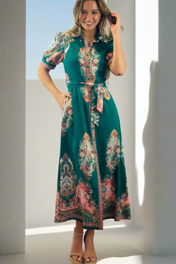 Gidget Short Sleeve Dress With Embroidered Print