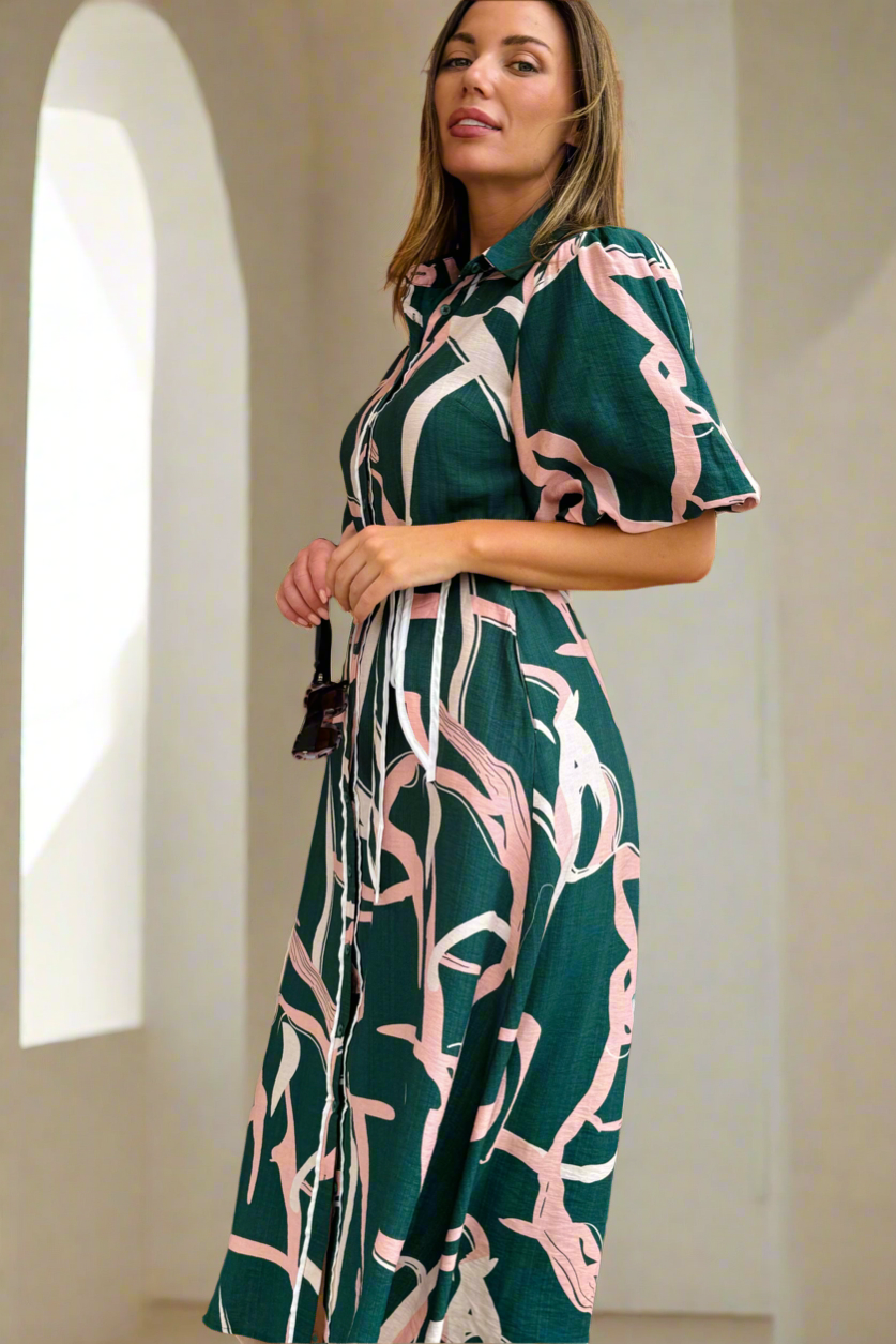Leah Dress in Green Print