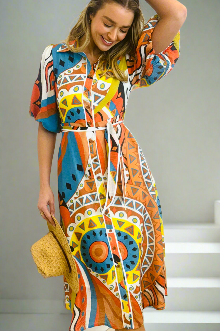 Leah Shirt Dress In Multi Colourful Print Halo Hutch