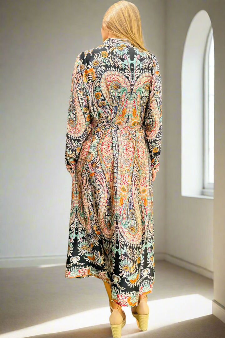 Mileaka Black Multi Print Shirt Dress