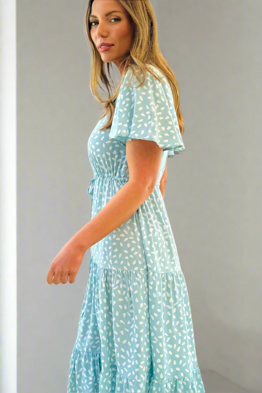 Eliza Midi In Mint and White Spot Print