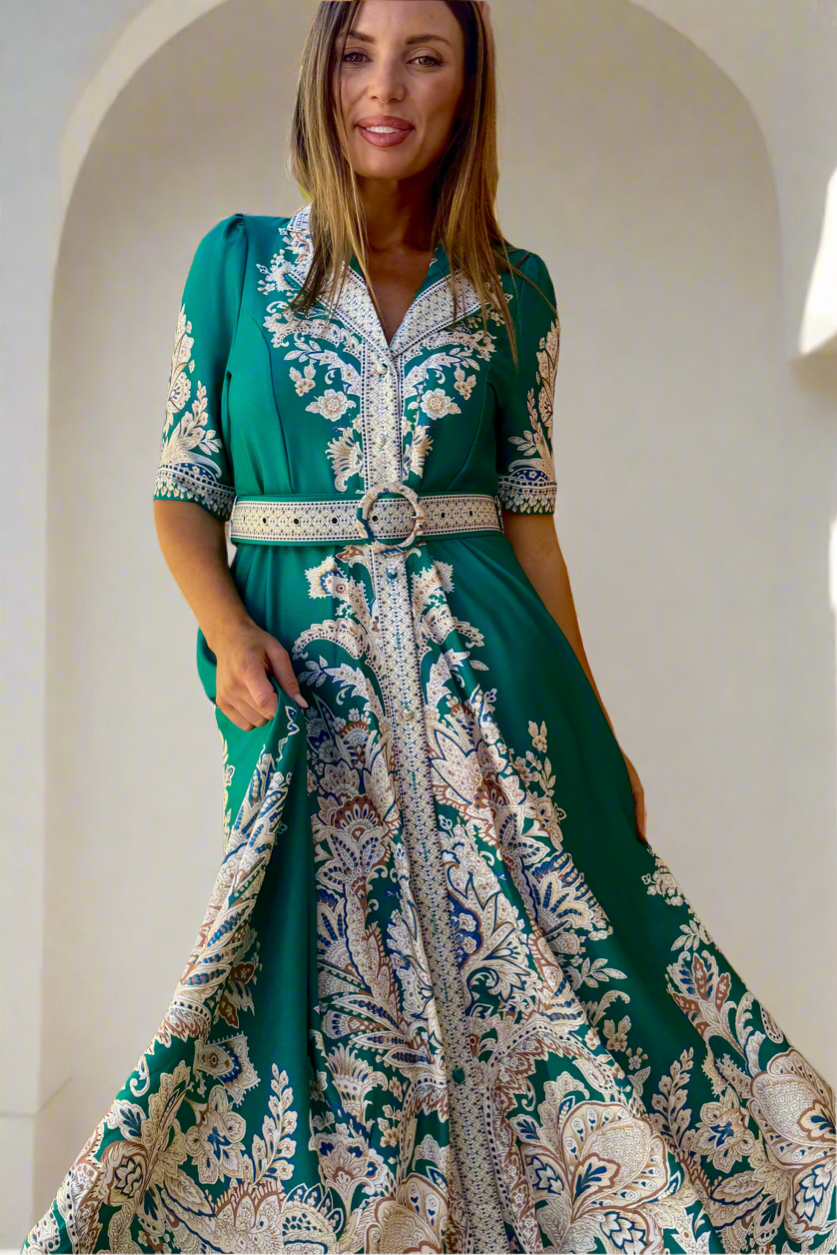 Layla Embroidered Print Maxi in Green