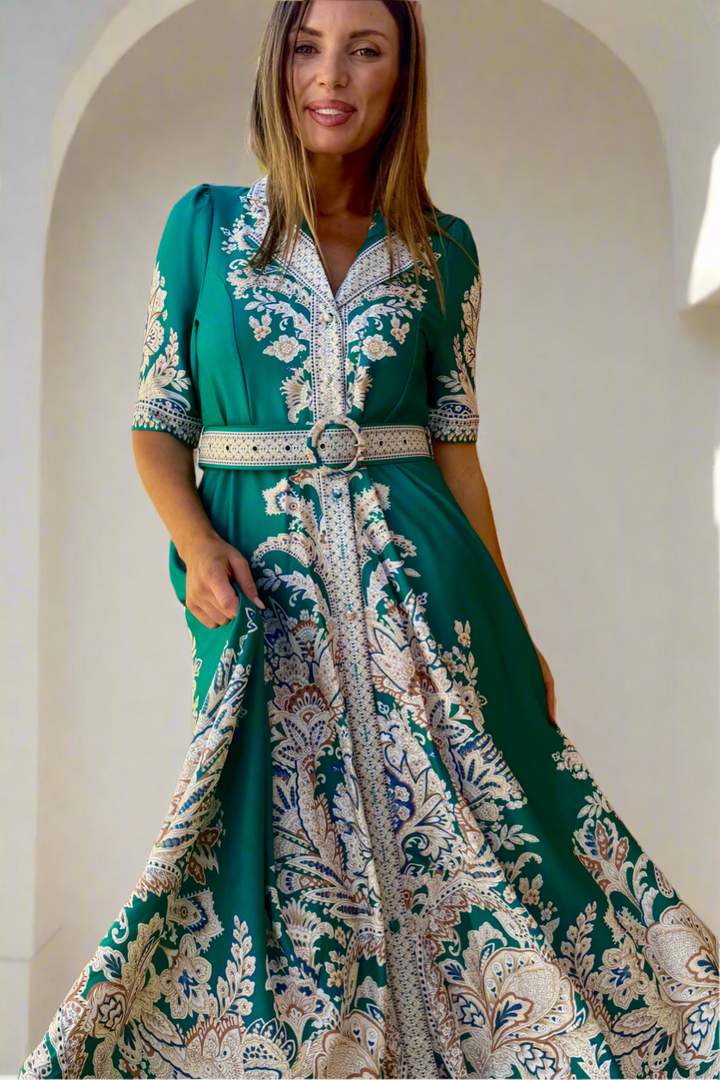 Layla Embroidered Print Maxi in Green