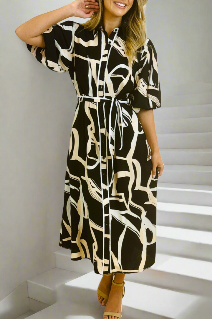 Leah Shirt Dress in New Black Print