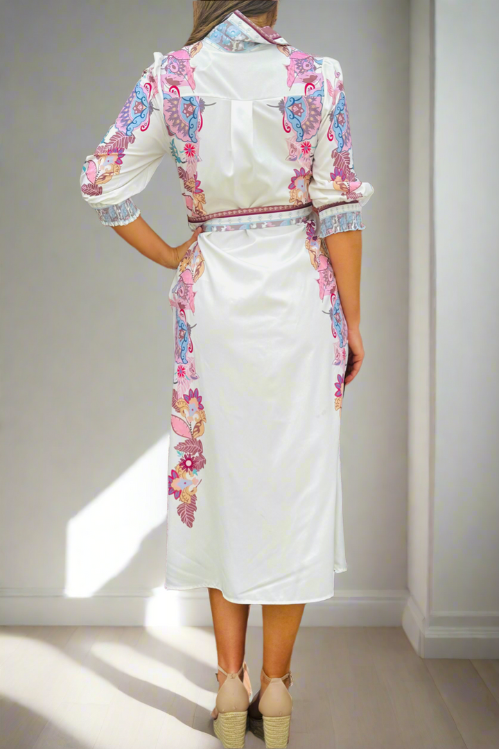 Claudine Winter White Midi Print Dress