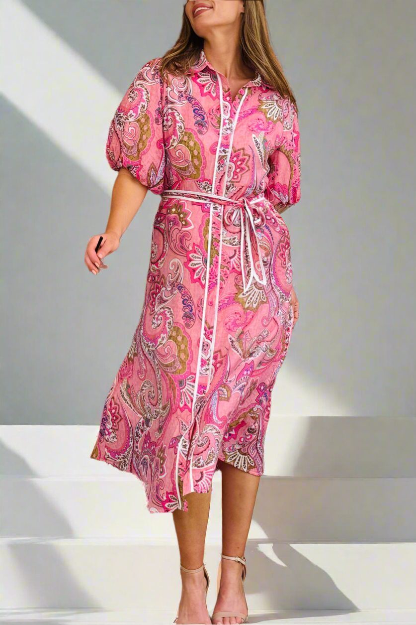 Leah Paisley Dress in Pink