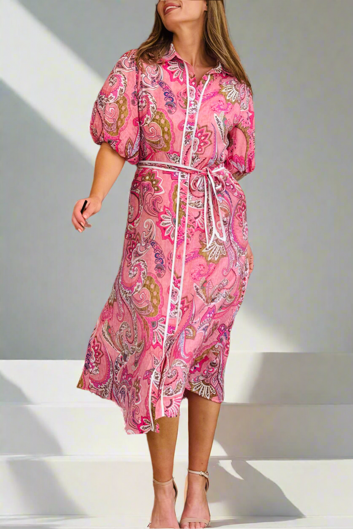 Leah Paisley Dress in Pink