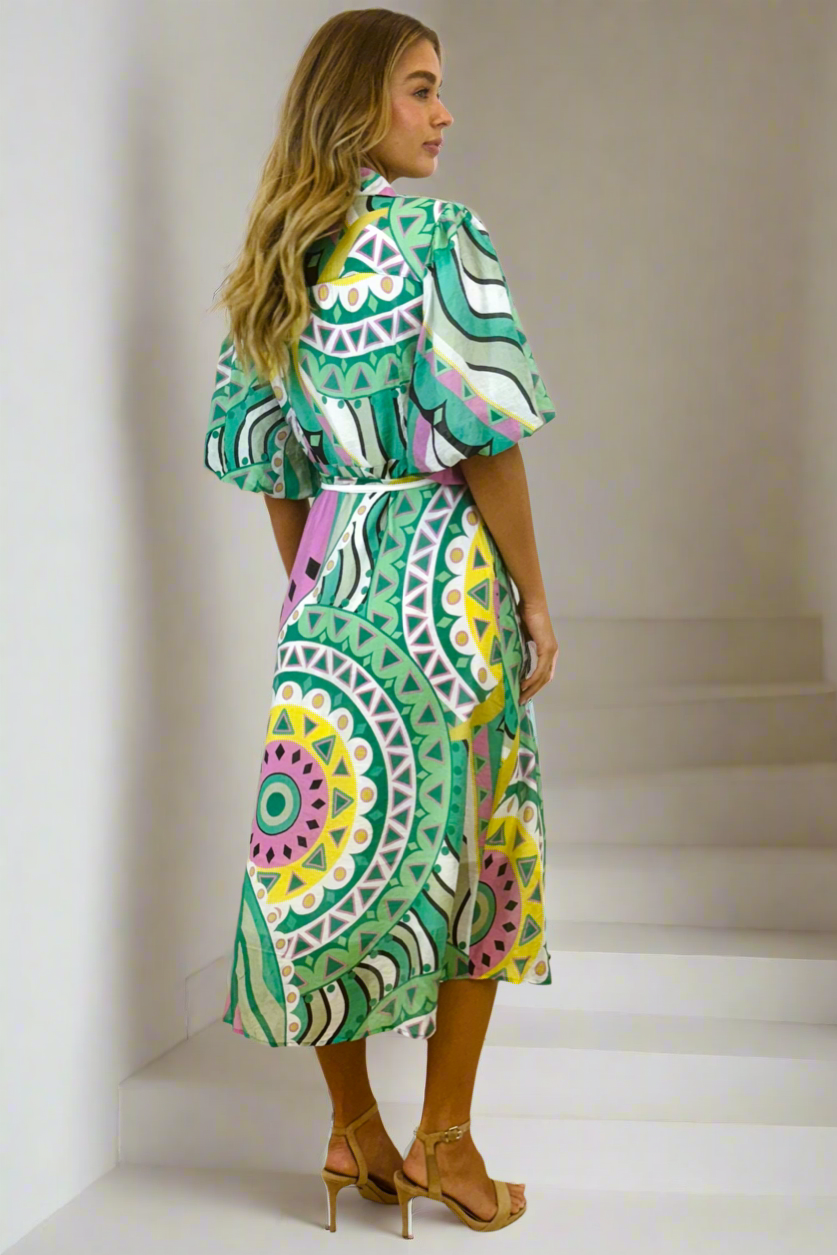 Leah Dress in Mint Colour Print