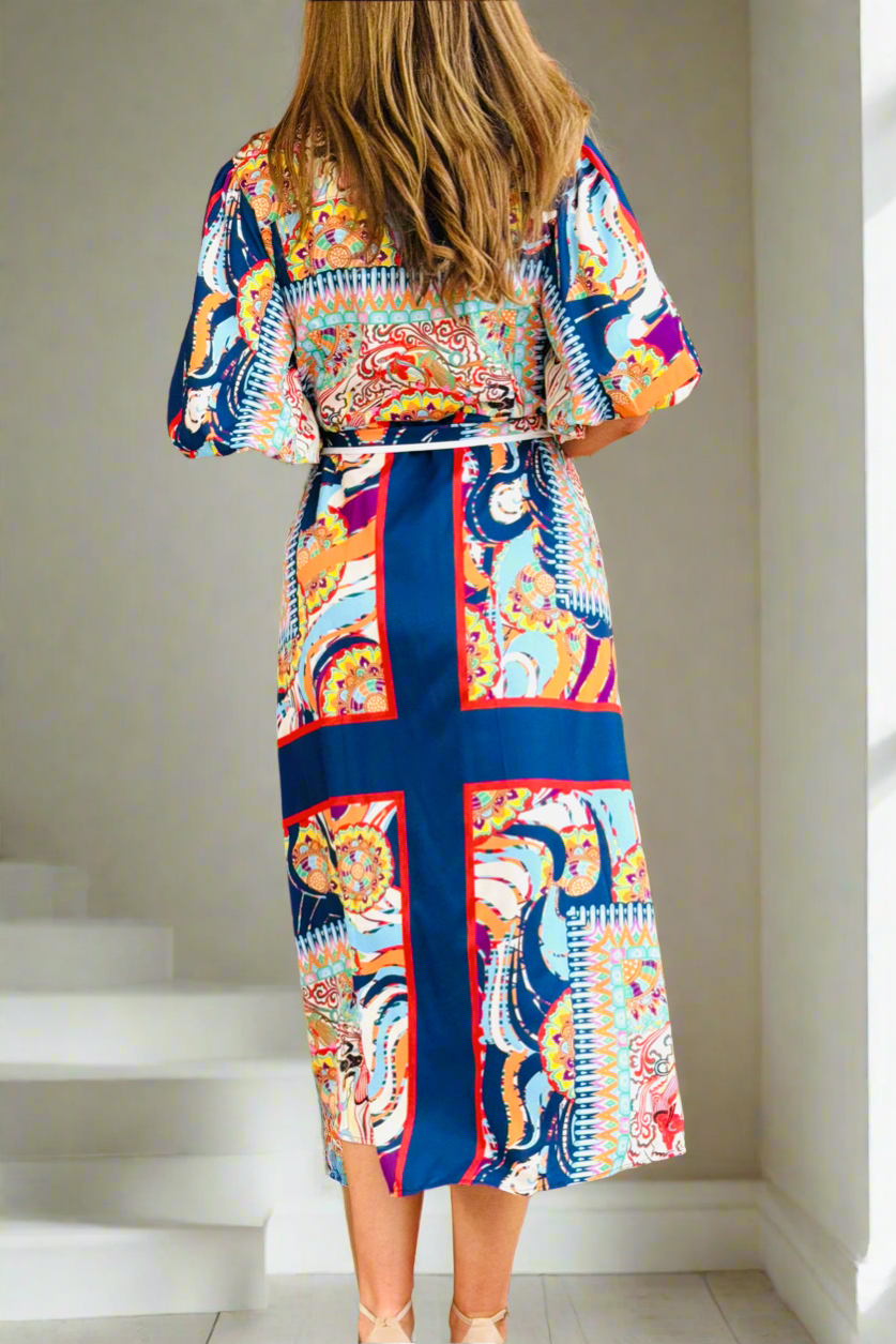 Jasmine Shirt Style Maxi Dress in Multicolour Print