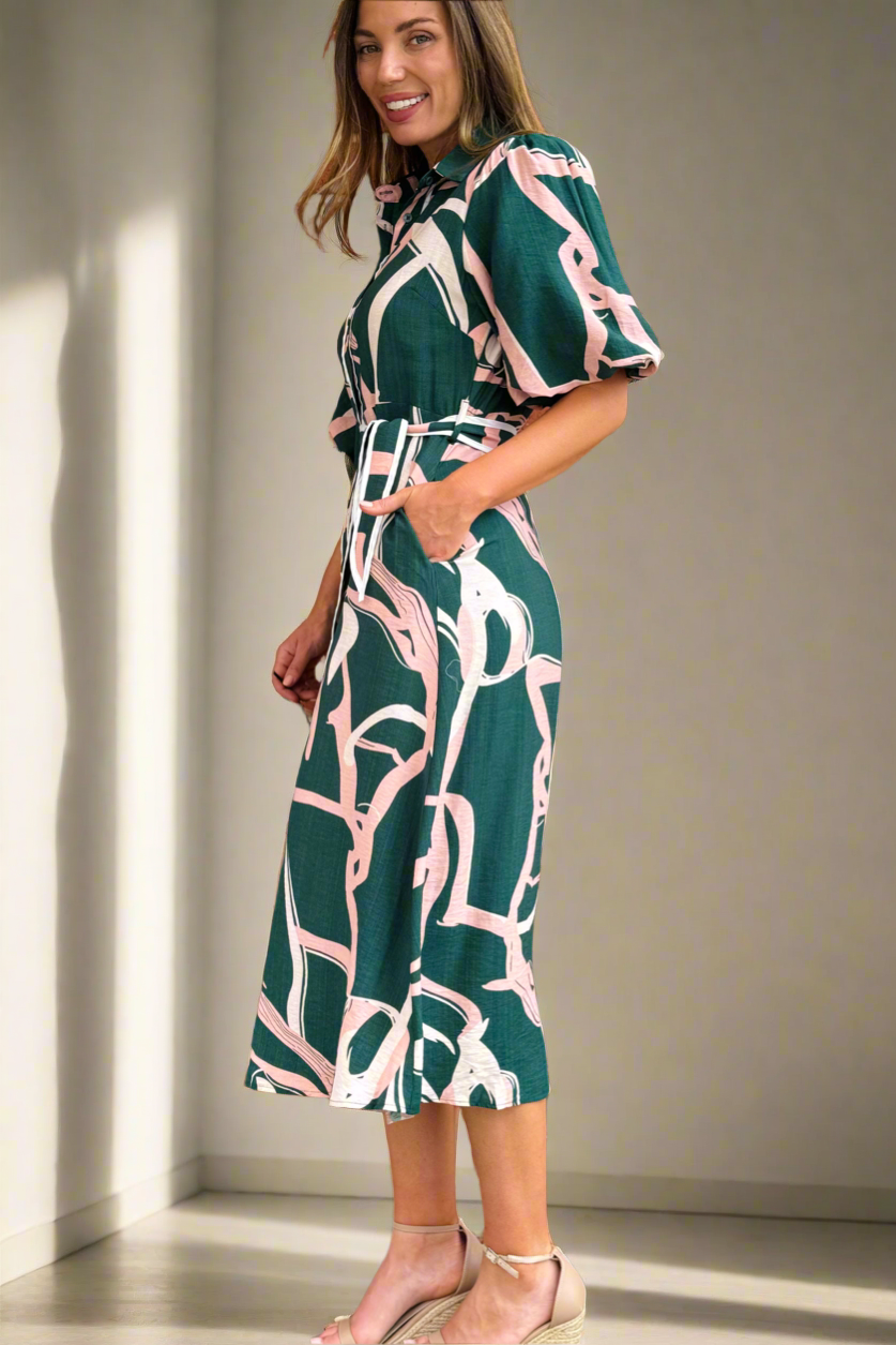 Leah Dress in Green Print