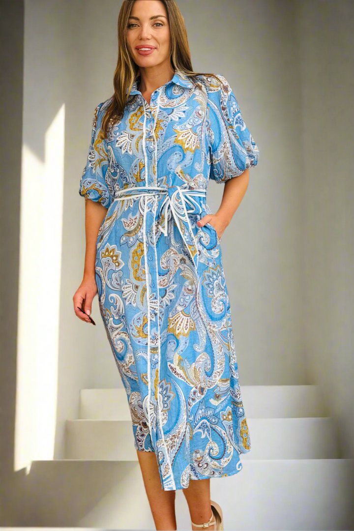 Leah Dress in Paisley Blue