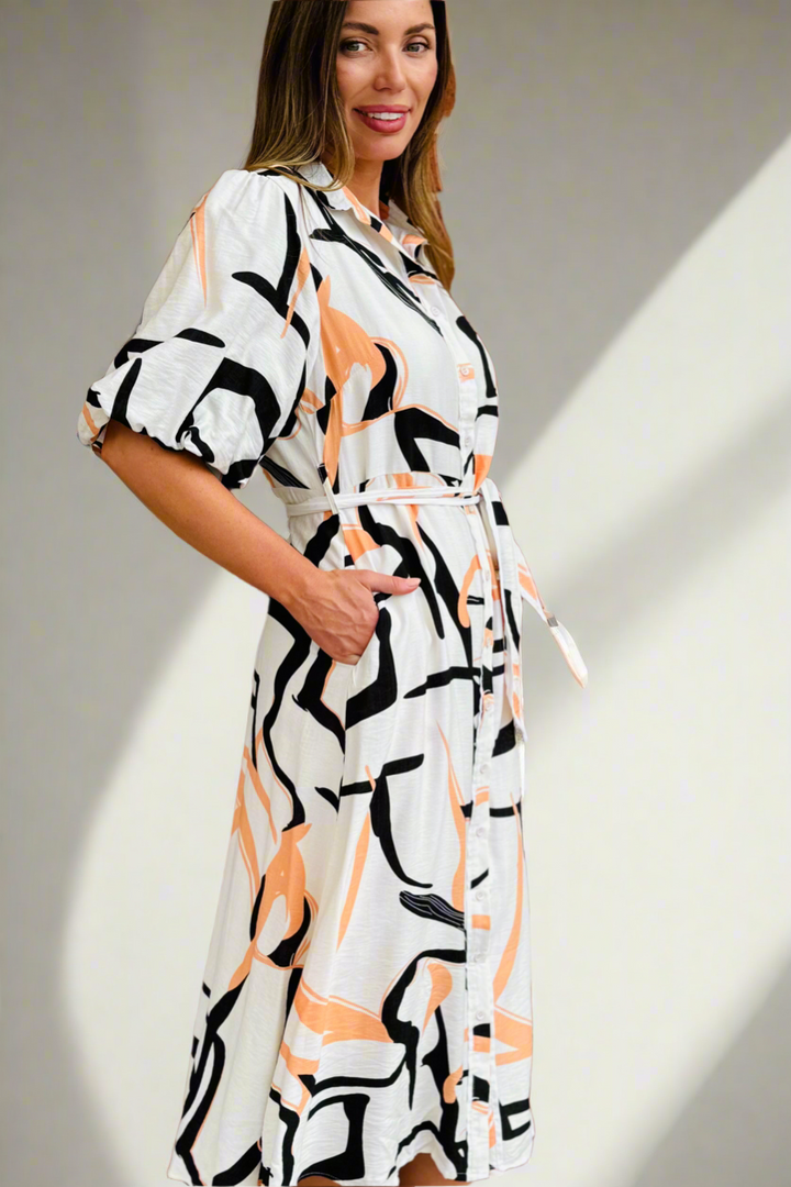 Leah Multi Print Dress in Off White