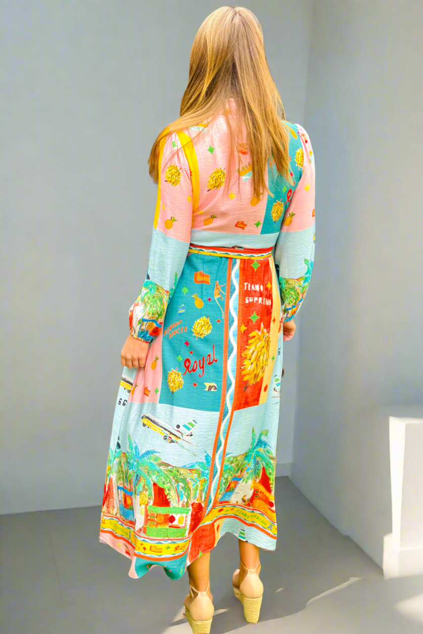 Marcella 3/4 sleeve in Multi Colour Print Dress