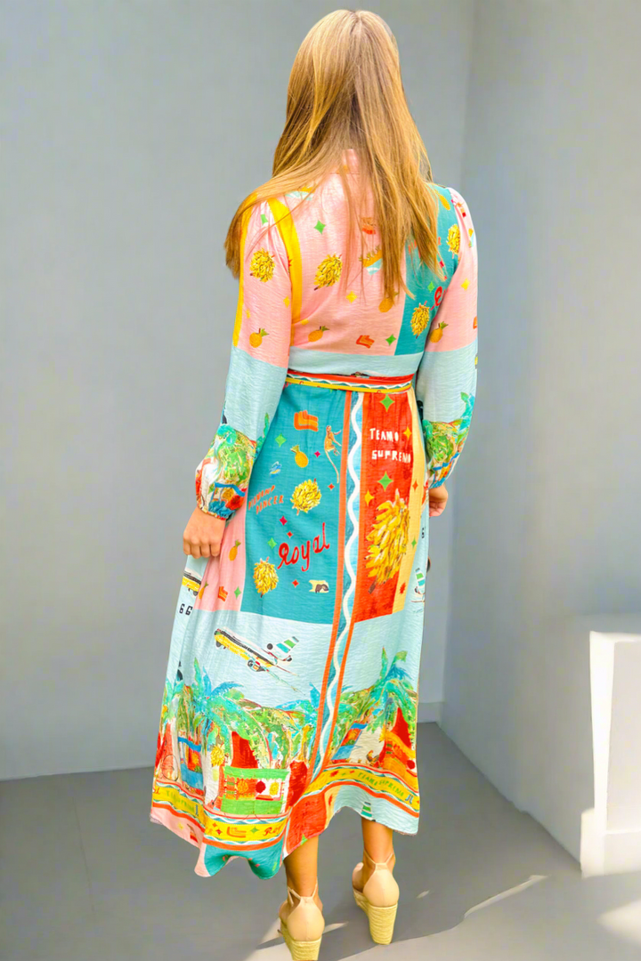 Marcella 3/4 sleeve in Multi Colour Print Dress