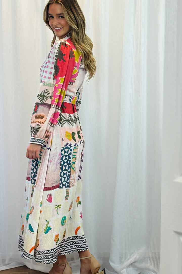 Penelope Multi Print Midi Shirt Dress