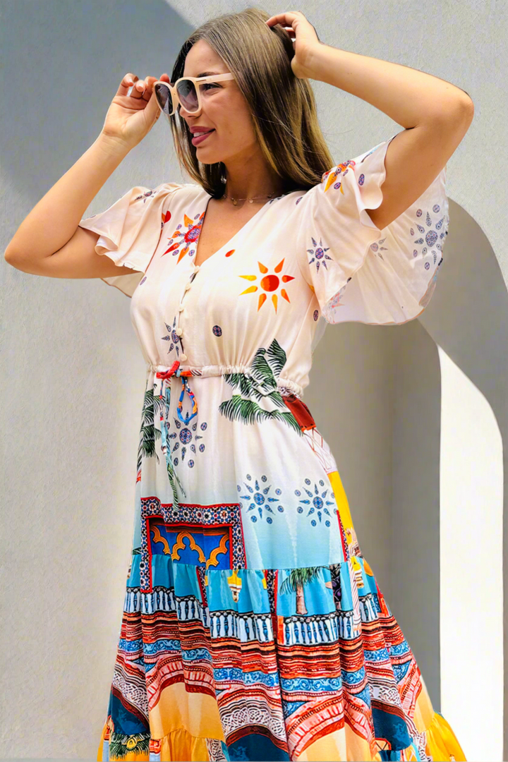 Aly Drawstring Midi in Multi Print