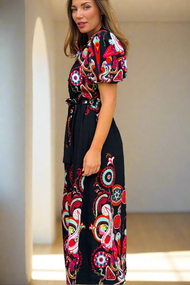 Ebony Printed Shirt Dress in Black Print