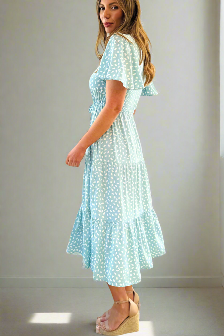 Eliza Midi In Mint and White Spot Print