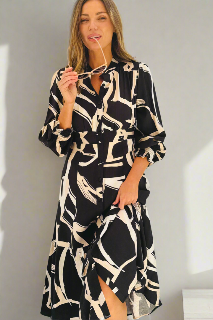 Ivy Shirt Dress in Black Print
