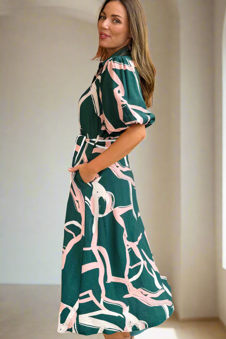 Leah Dress in Green Print