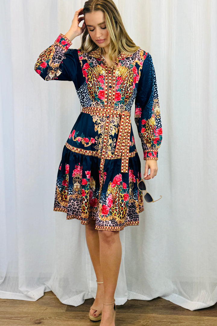 Catalina Dress in Navy Multi Print