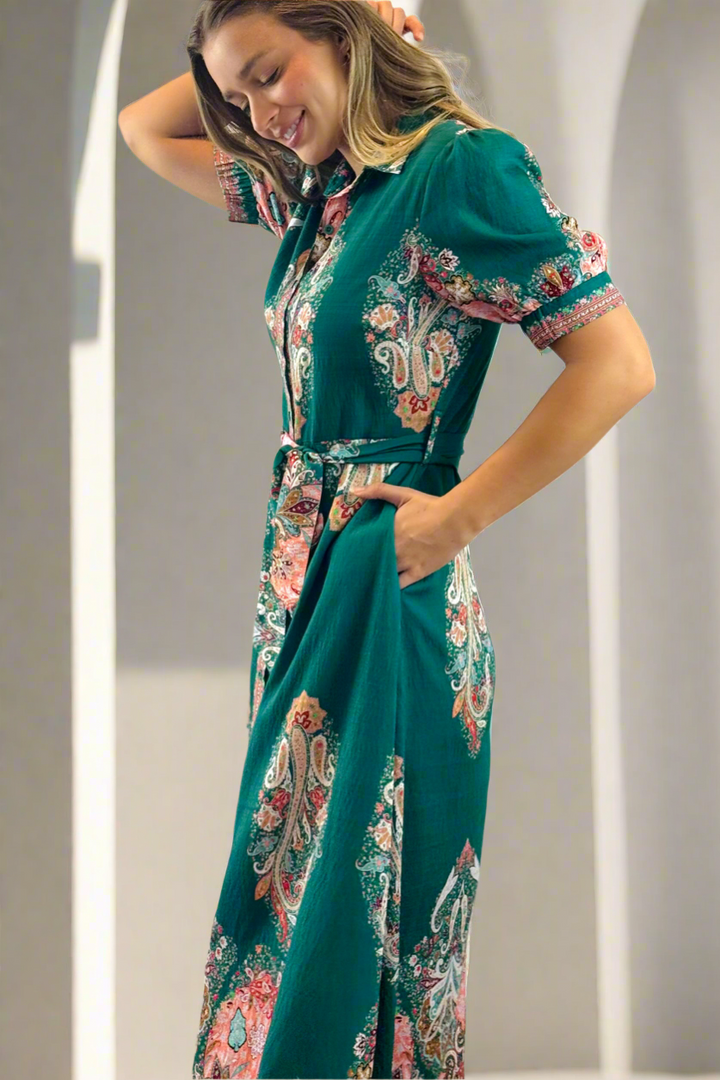 Gidget Short Sleeve Dress With Embroidered Print