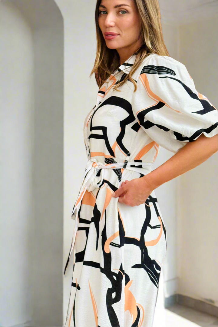 Leah Multi Print Dress in Off White