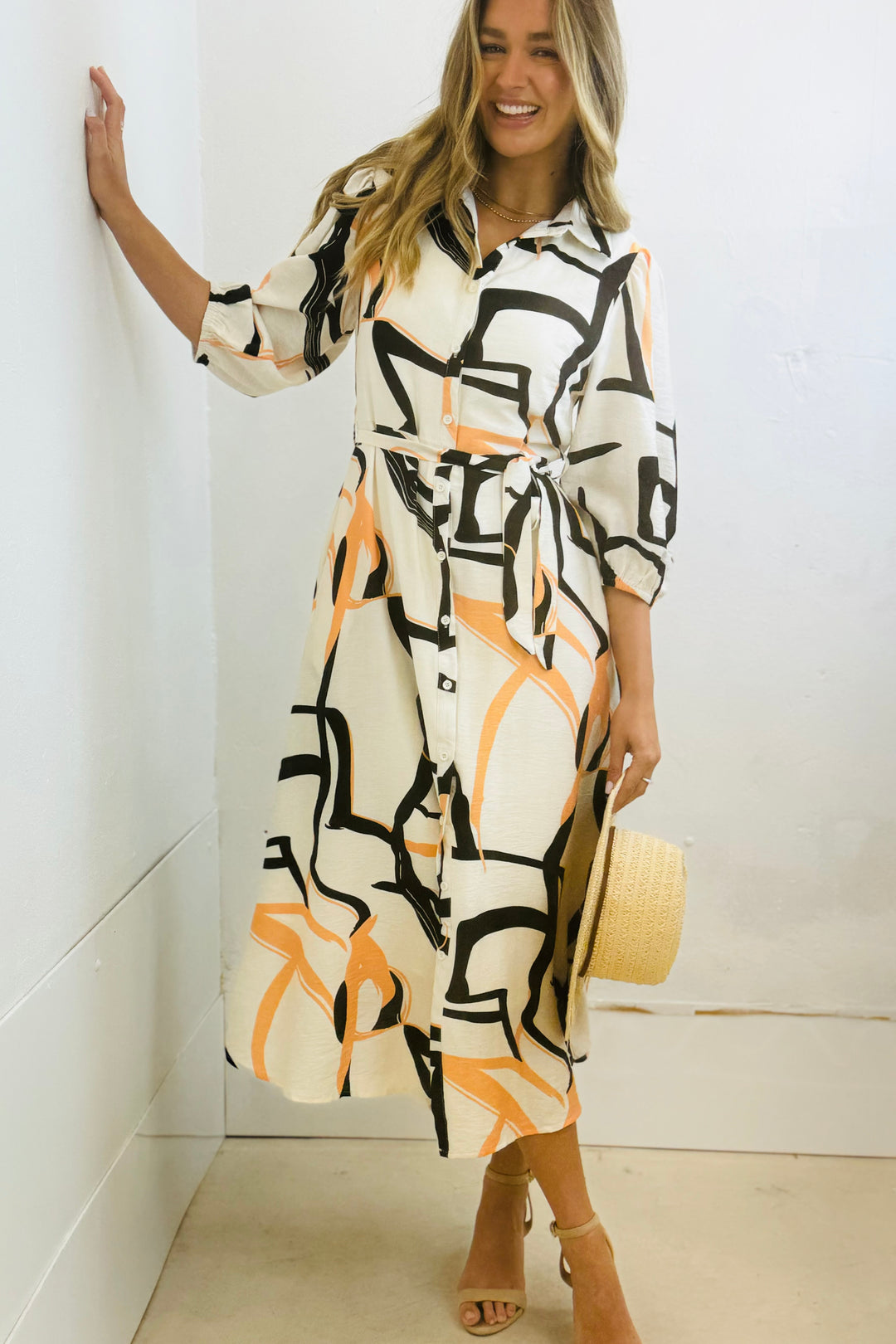 Marlow Midi Shirt Dress in off White Print ( New Print )