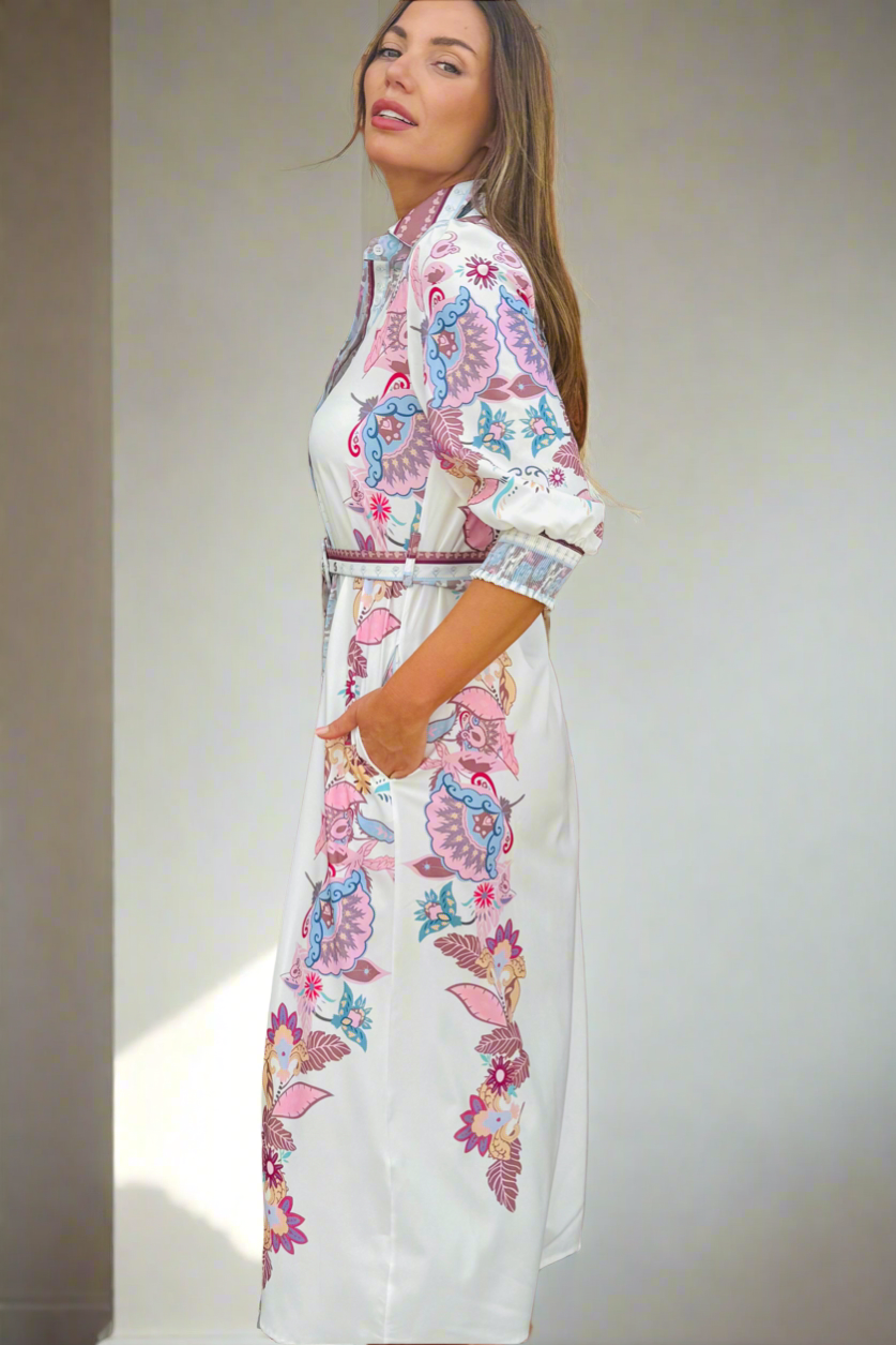 Claudine Winter White Midi Print Dress