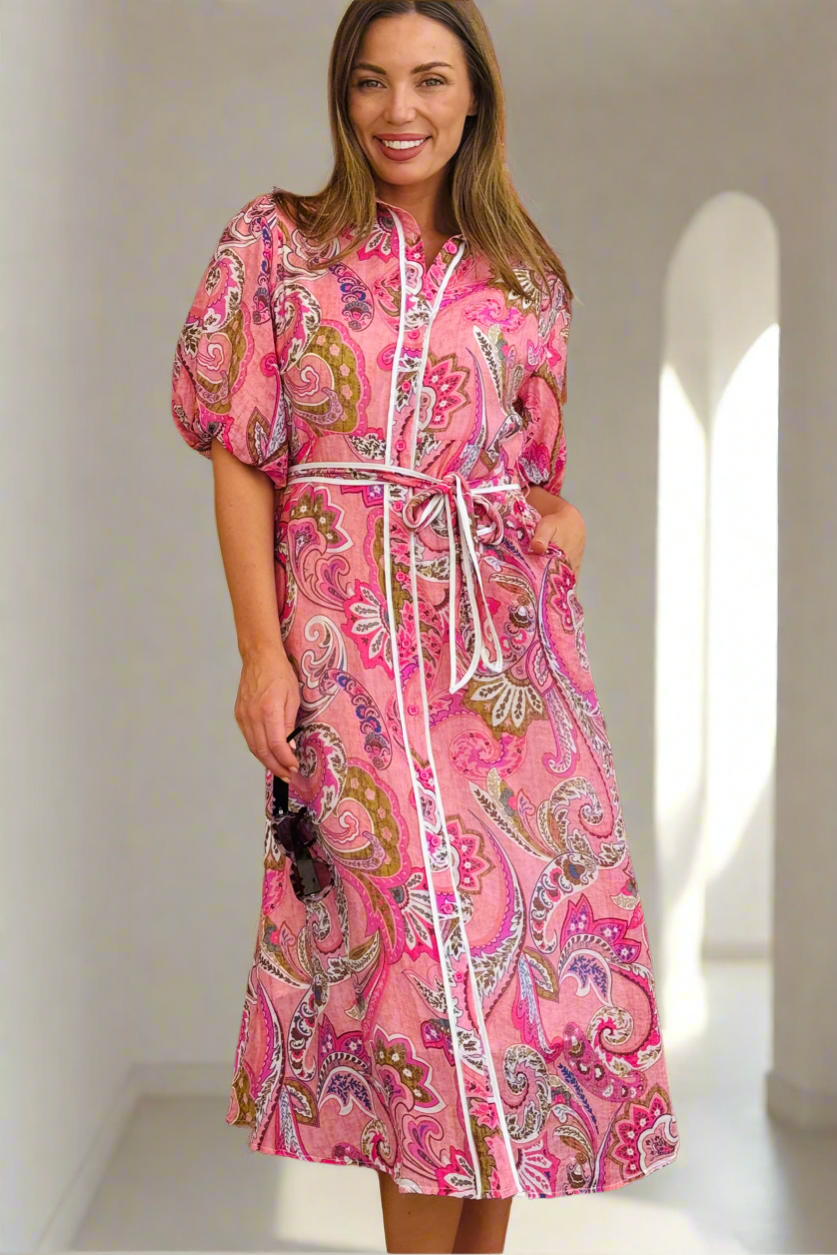 Leah Paisley Dress in Pink