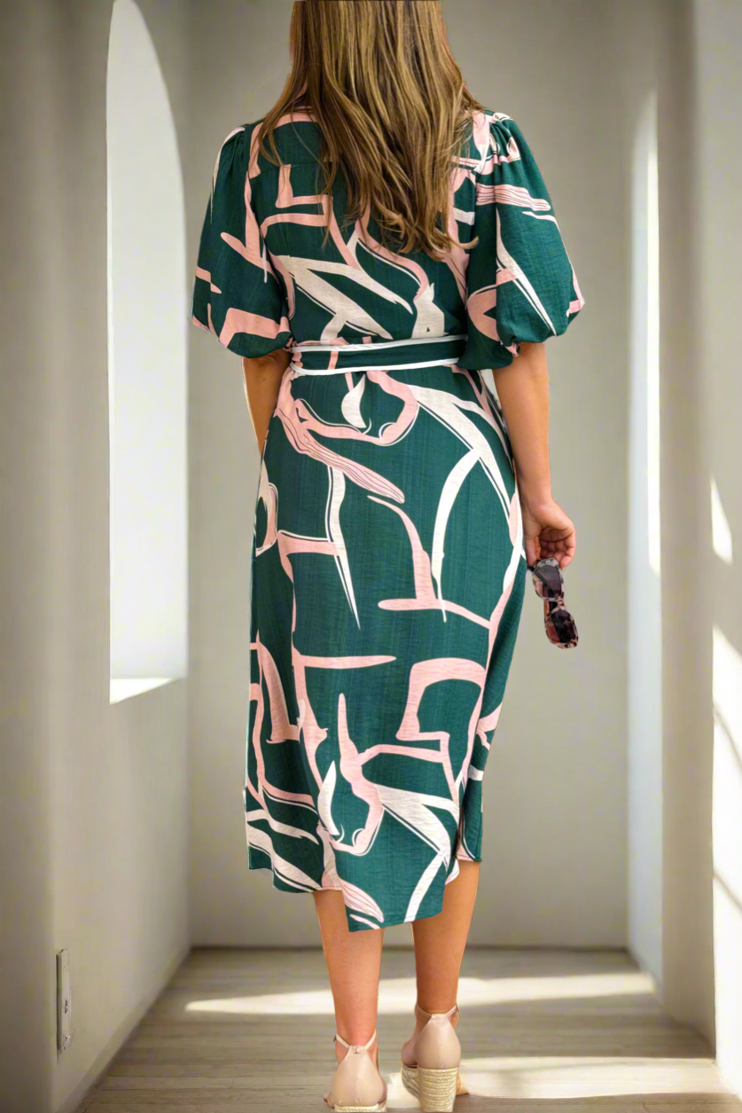 Leah Dress in Green Print