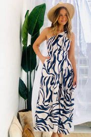 Sephora Midi Dress in Navy and White Tiger Print