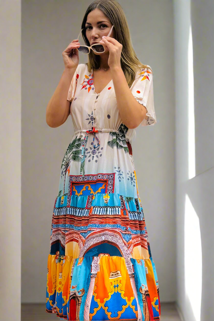 Aly Drawstring Midi in Multi Print