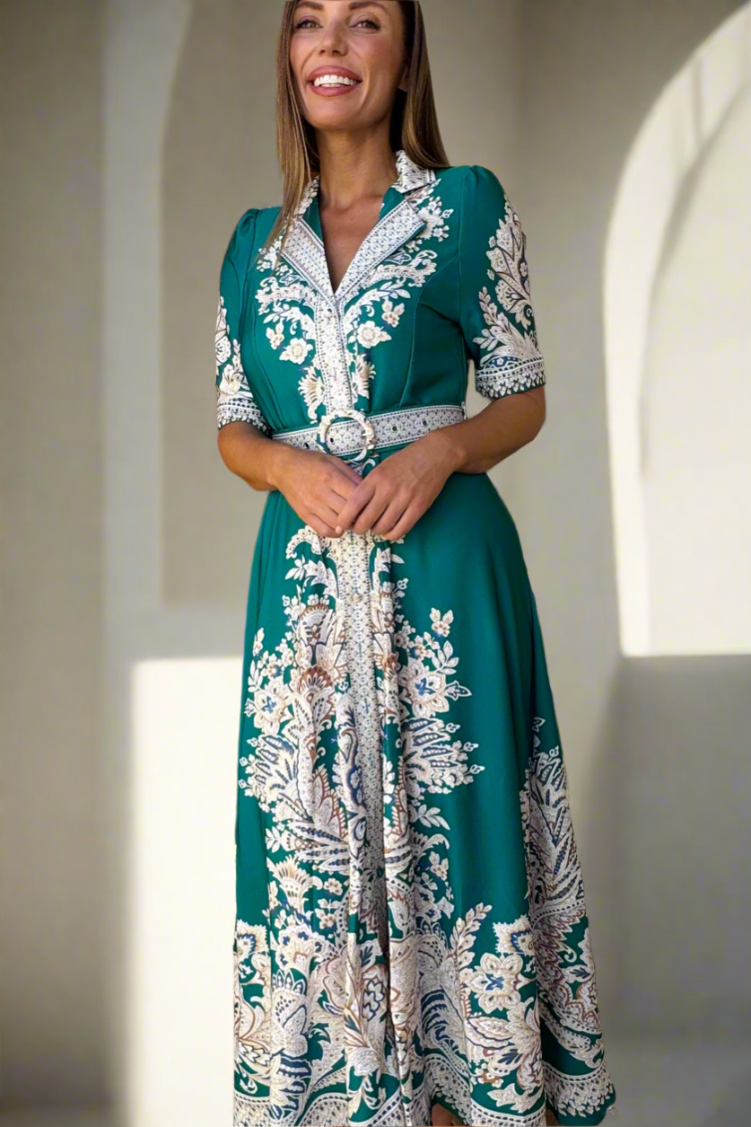 Layla Embroidered Print Maxi in Green