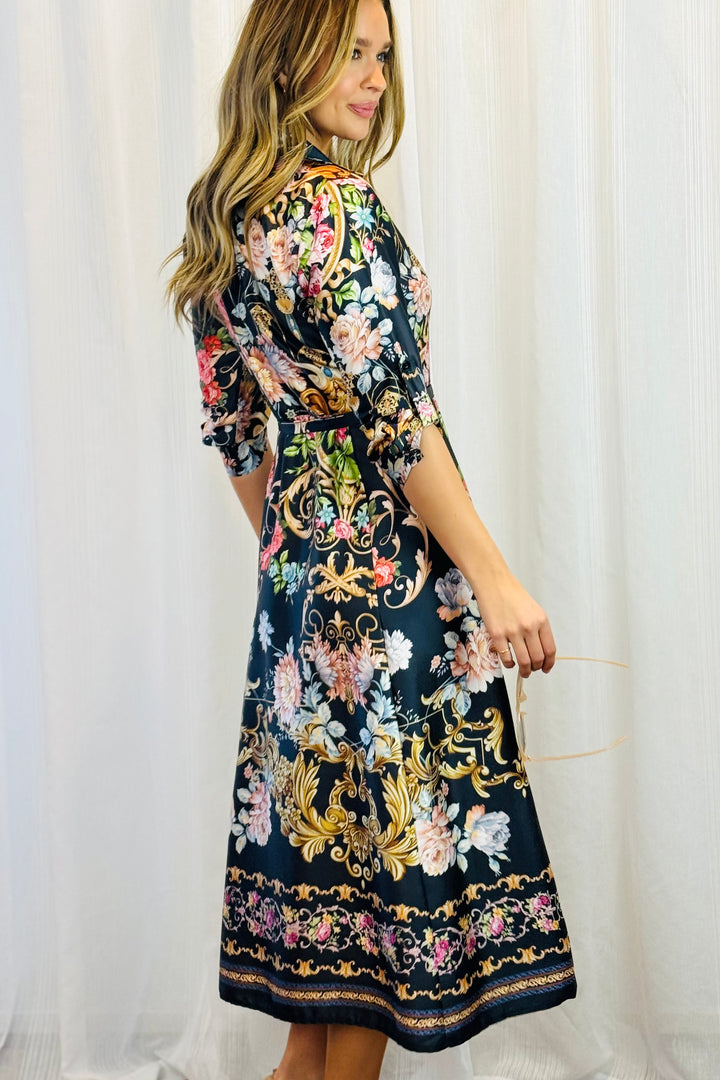 Mileaka Dress in Black With Floral Multi Print.