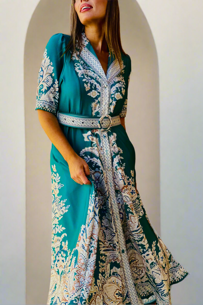 Layla Embroidered Print Maxi in Green